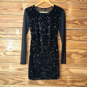 Forever 21 Black Sequin Long Sleeve Dress